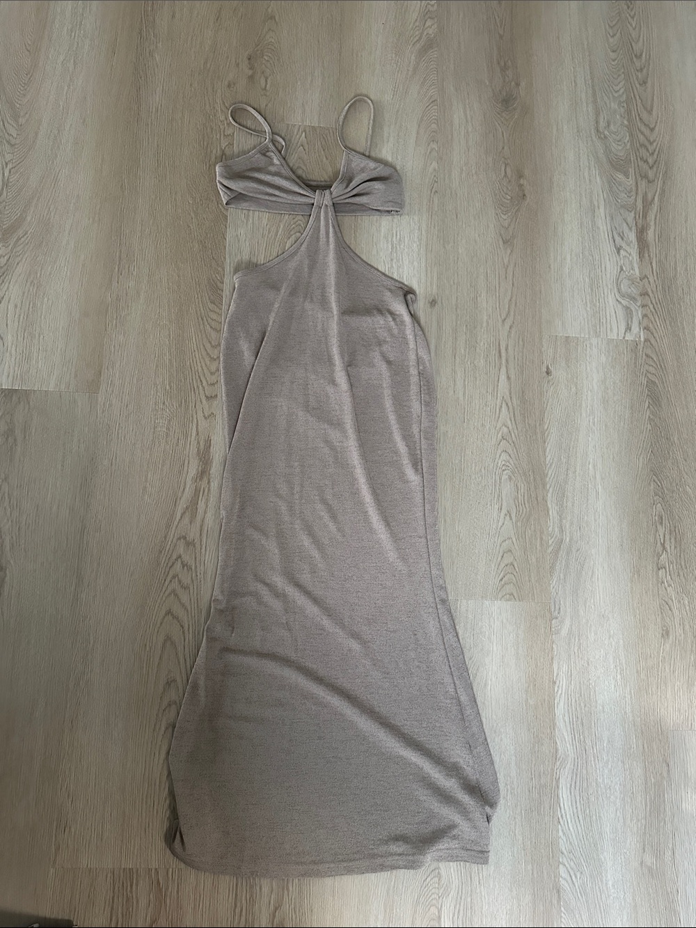Backless Knot-Front Maxi Dress in Taupe